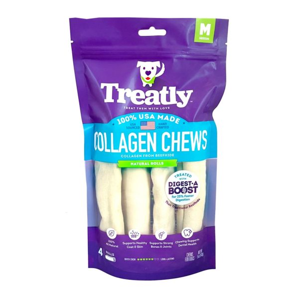 Treatly Collagen Chew Rolls Dog Treats Natural, 1ea MD, 4 pk Supply