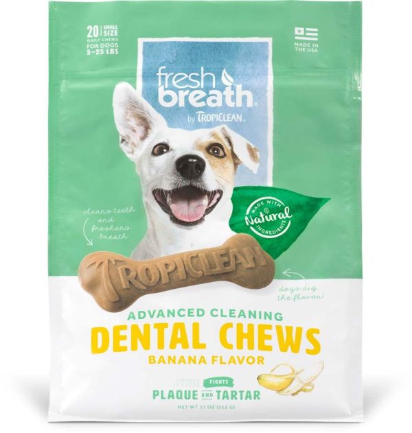 TropiClean Fresh Breath Advanced Cleaning Dental Chews for Dogs Banana 1ea 11 oz, 20 ct, SMall For Sale